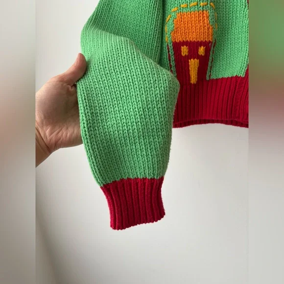 Zara Colorblock Cropped Cardigan Sweater Cottagecore Sun Moon Floral - Picture 5 of 11